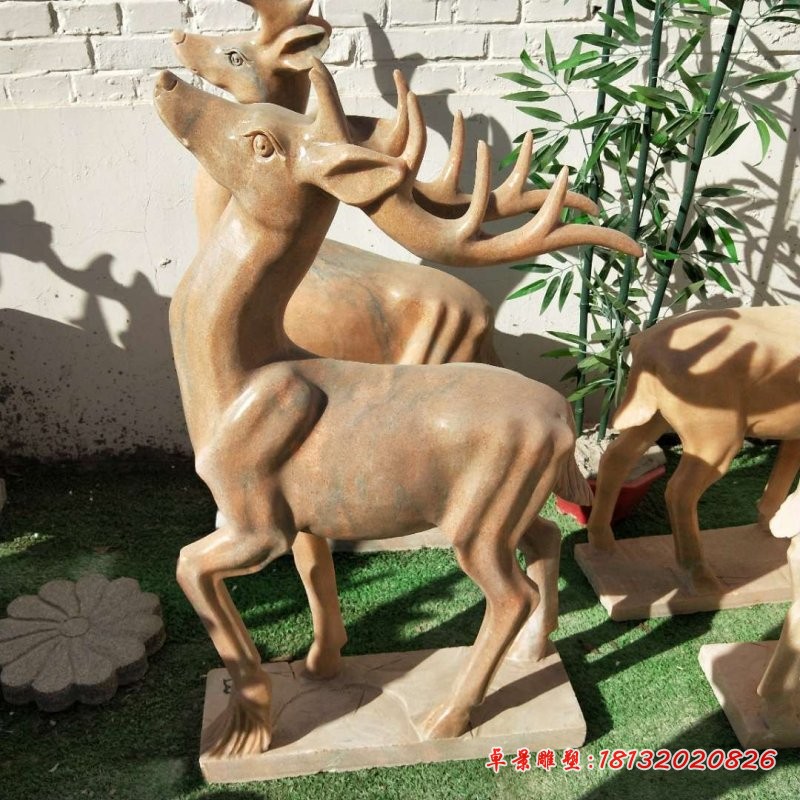 晚霞红抬头鹿石雕