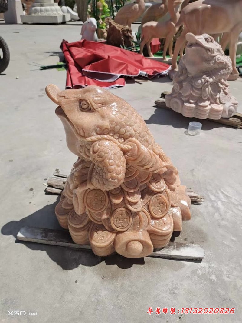 晚霞红铜钱元宝金蟾石雕 