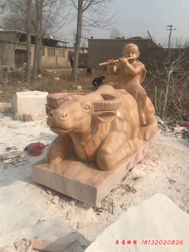 晚霞红卧姿牧童牛石雕