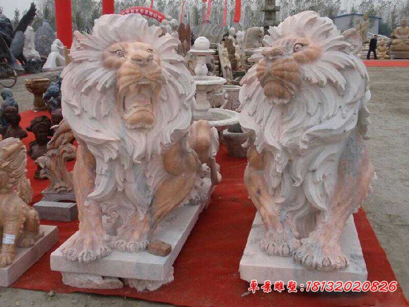 晚霞红西洋狮子石雕