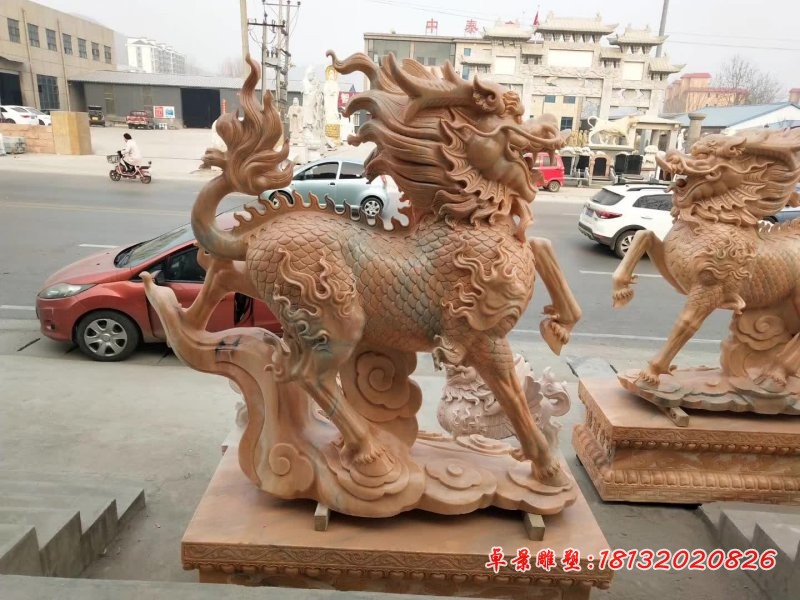 晚霞红祥云吉祥麒麟石雕