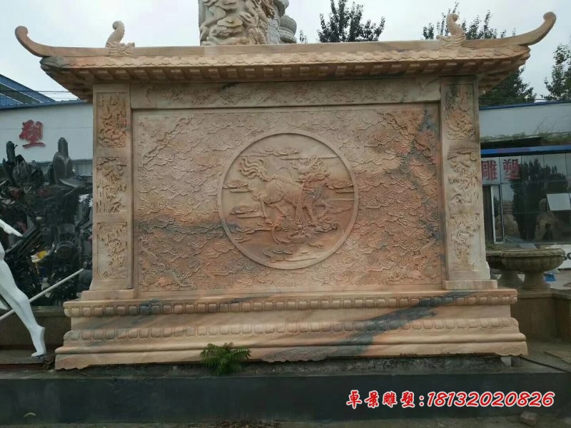 晚霞红祥云麒麟浮雕石影壁