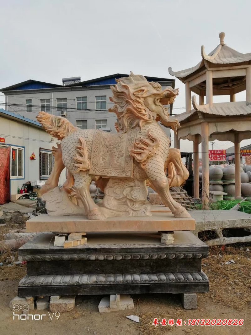 晚霞红祥云麒麟石雕