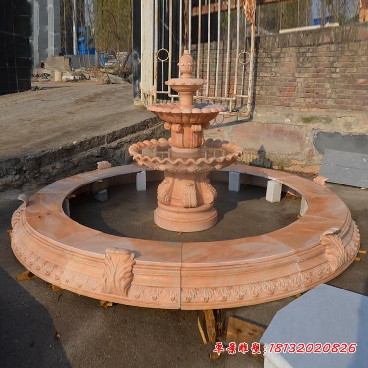 晚霞红小型三层喷泉石雕