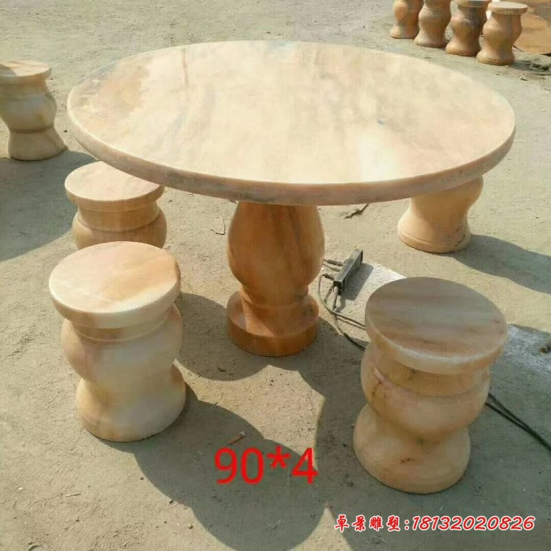 晚霞红圆桌凳石雕