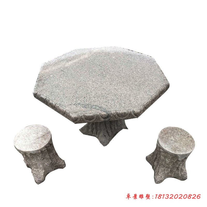 八角石桌凳园林景观石雕