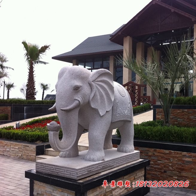 鼻卷元宝大象石雕别墅景观雕塑