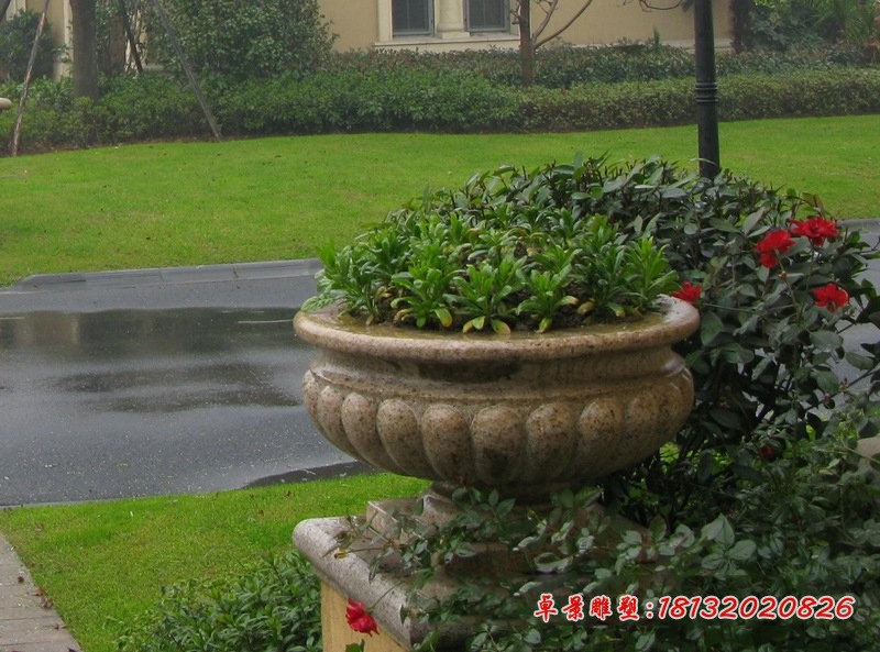 别墅景观石雕大理石花盆 