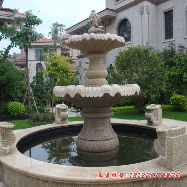 别墅景观石雕多层喷泉雕塑 