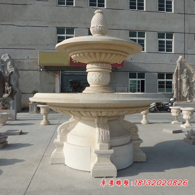 别墅景观石雕多层喷泉雕塑 