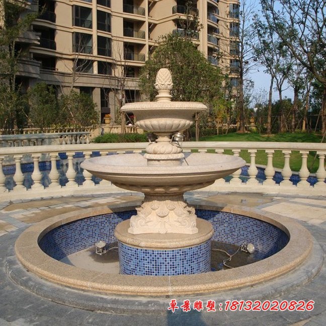 别墅景观石雕多层喷泉雕塑 