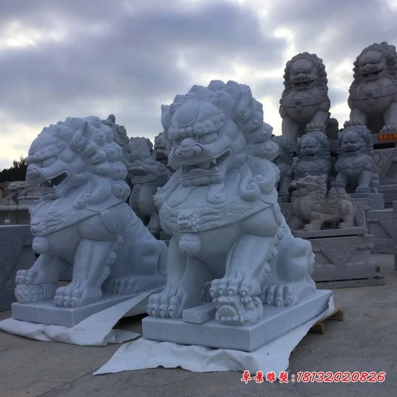 大理石狮子寺庙景观雕塑 (3)