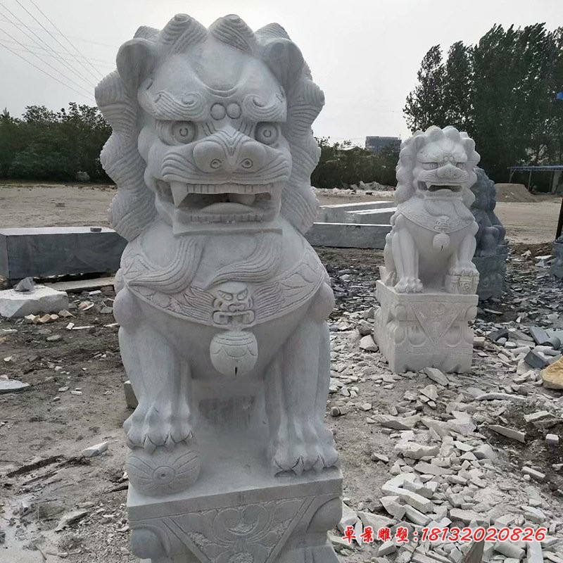 大理石狮子寺庙景观石雕 (1)