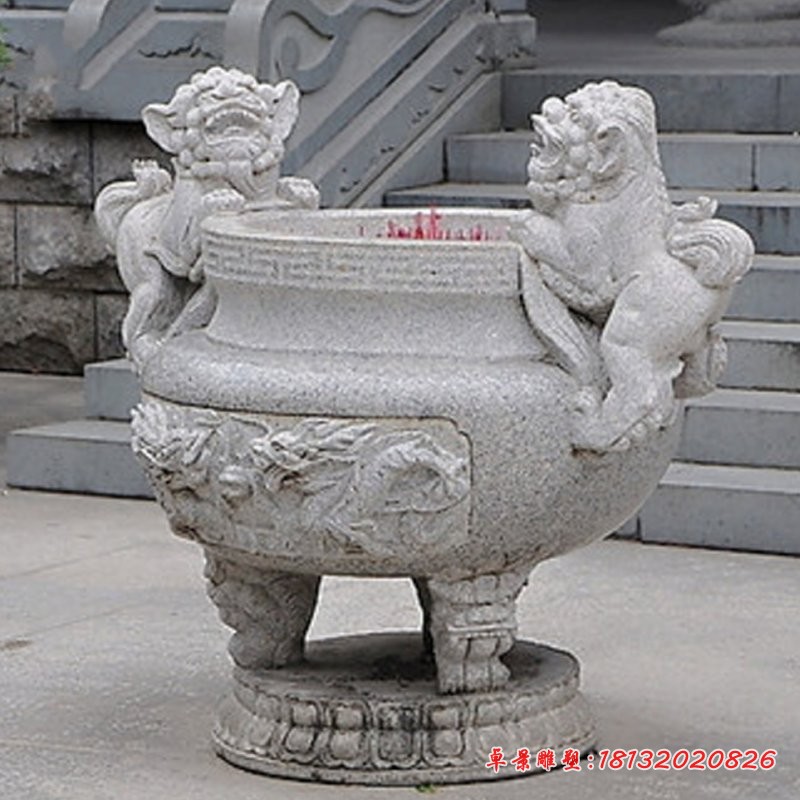 大理石狮子香炉寺庙景观石雕