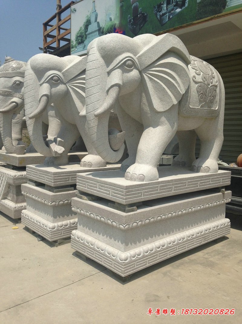 大理石招财大象公园景观雕塑 