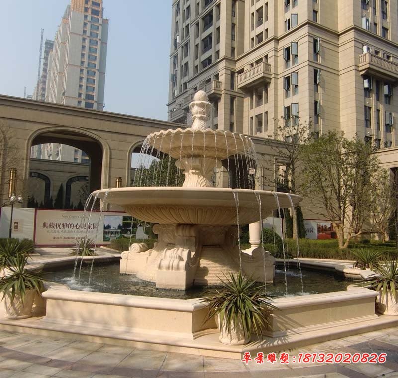 大型多层喷泉石雕校园景观雕塑