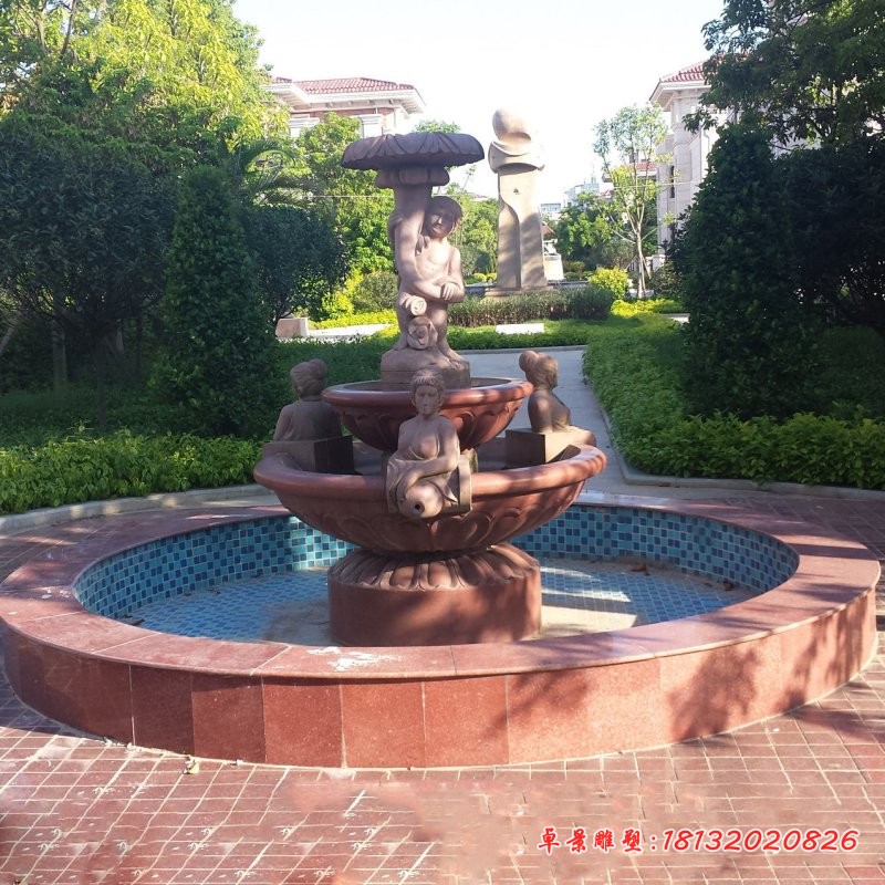 多层人物喷泉石雕园林景观雕塑