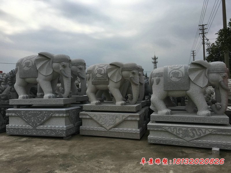 仿古大象石雕公园动物雕塑