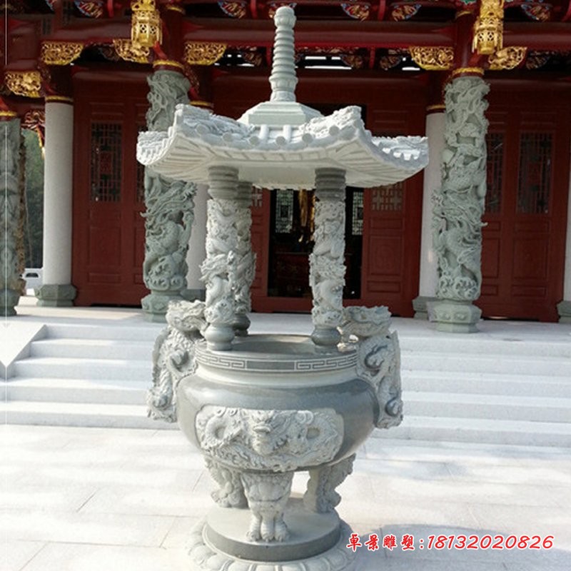 仿古龙浮雕香炉寺庙石香炉 