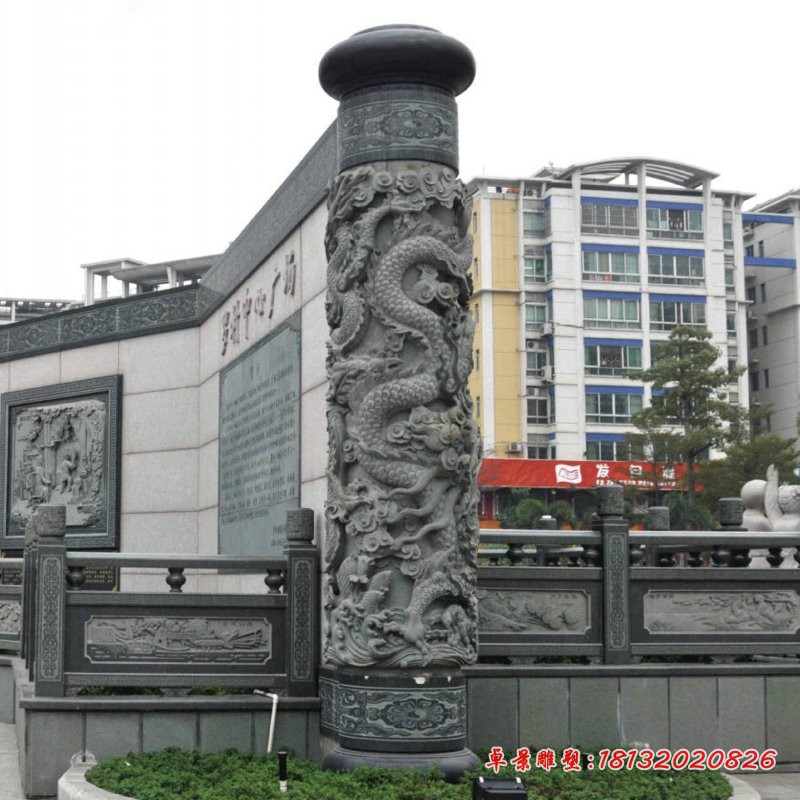 仿古石龙柱公园景观石雕