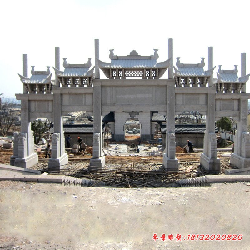 仿古石牌坊五门牌坊石雕