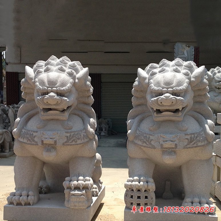 仿古石狮子寺庙景观雕塑 