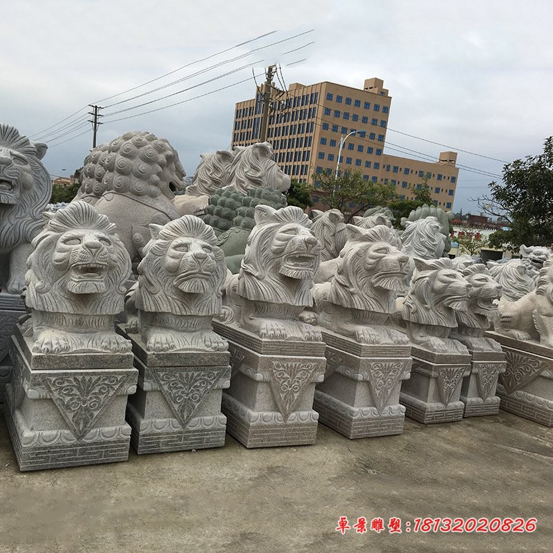 仿古石狮子寺庙景观雕塑 