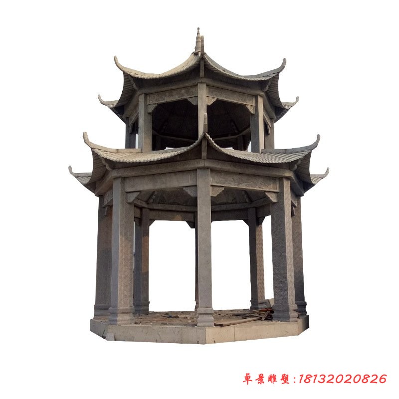 仿古双层石凉亭园林景观雕塑 