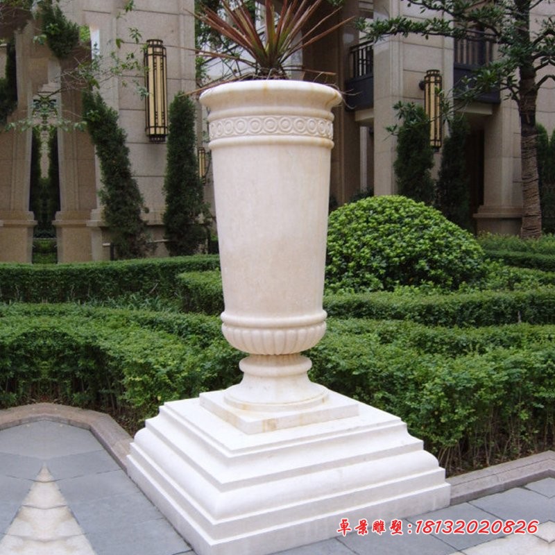 汉白玉花盆雕塑别墅景观石雕