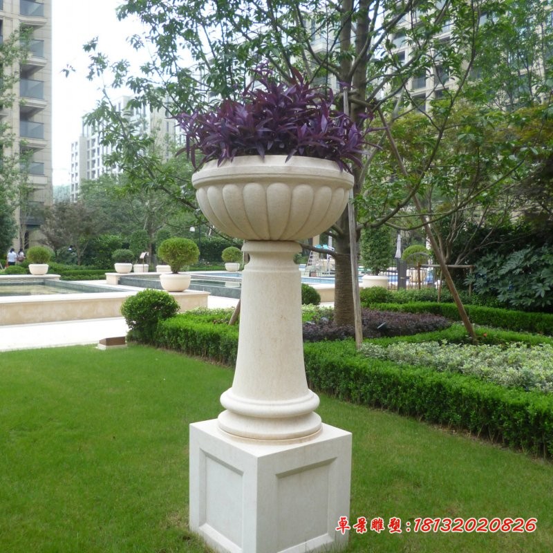 汉白玉花盆雕塑小区景观石雕 