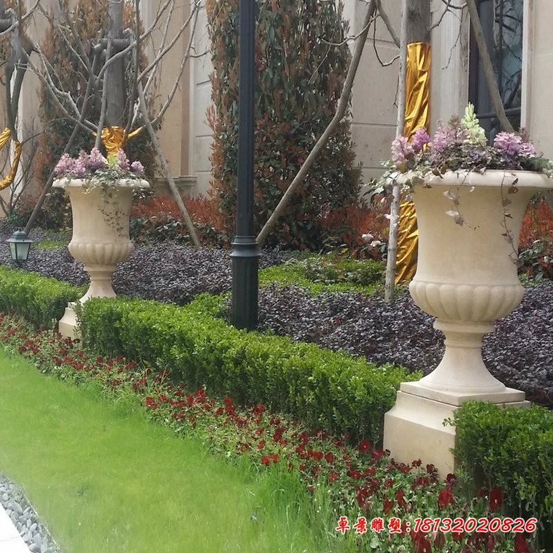 汉白玉花盆雕塑小区景观石雕 