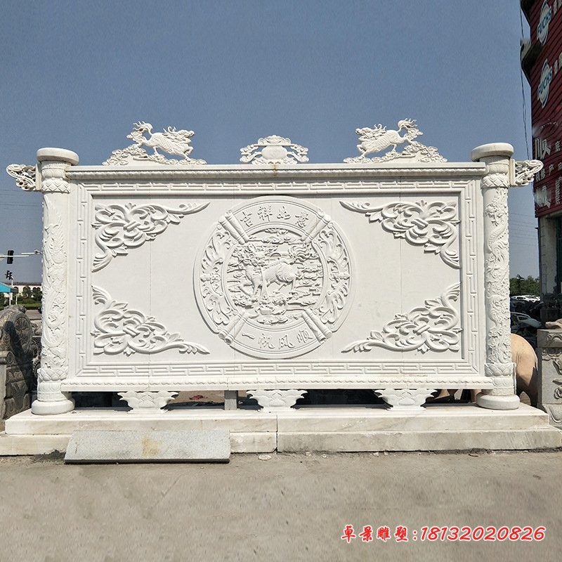 汉白玉吉祥如意石影壁园林景观石浮雕