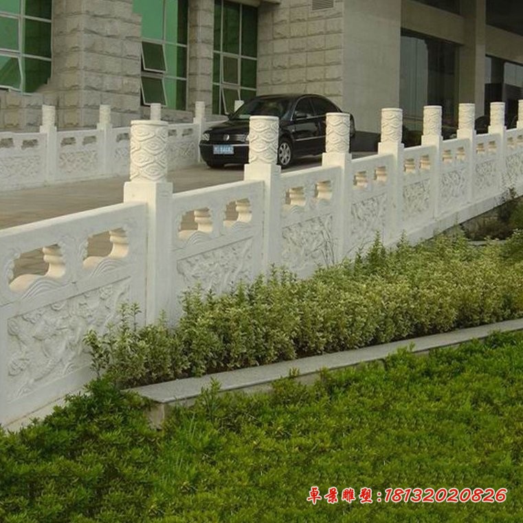 汉白玉栏板园林景观石雕 (1)