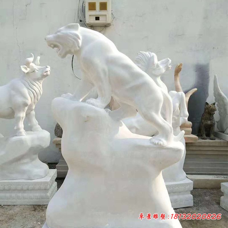 汉白玉老虎雕塑生肖动物石雕