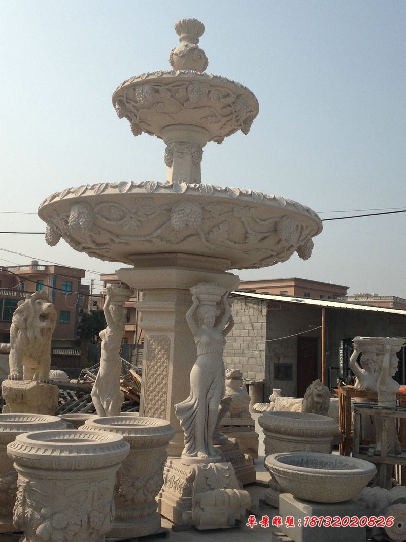 汉白玉欧式喷泉别墅景观雕塑 