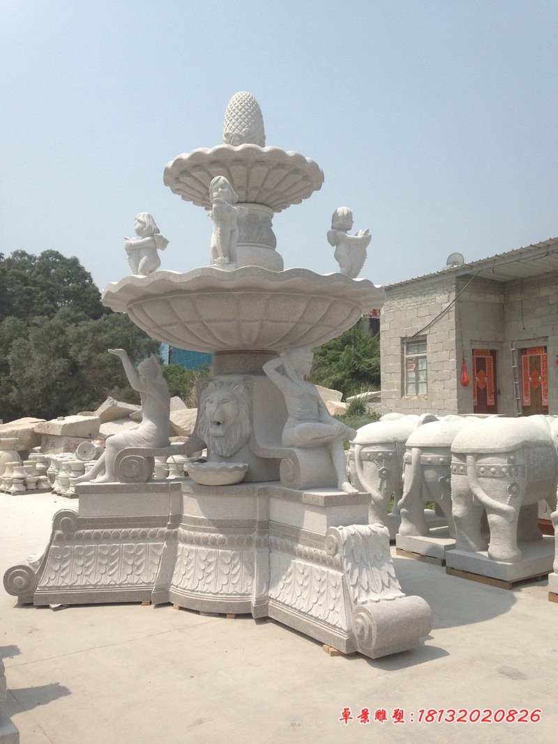 汉白玉欧式喷泉别墅景观雕塑 