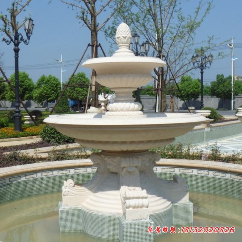 汉白玉喷泉雕塑多层喷泉石雕
