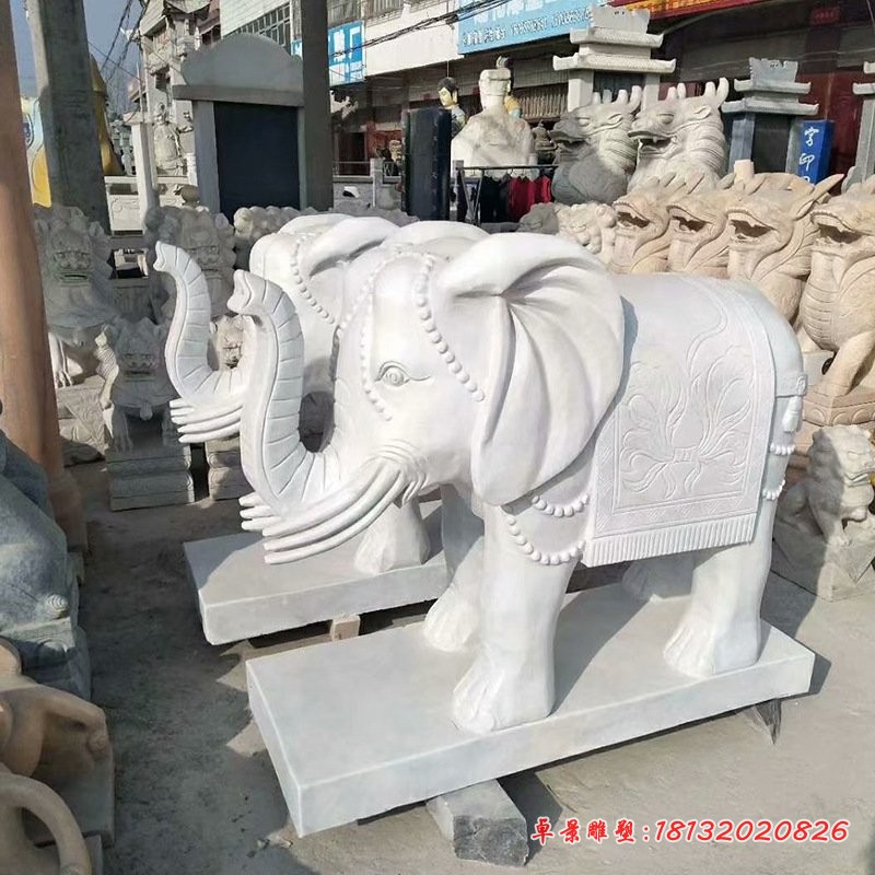 汉白玉招财大象公园动物石雕 