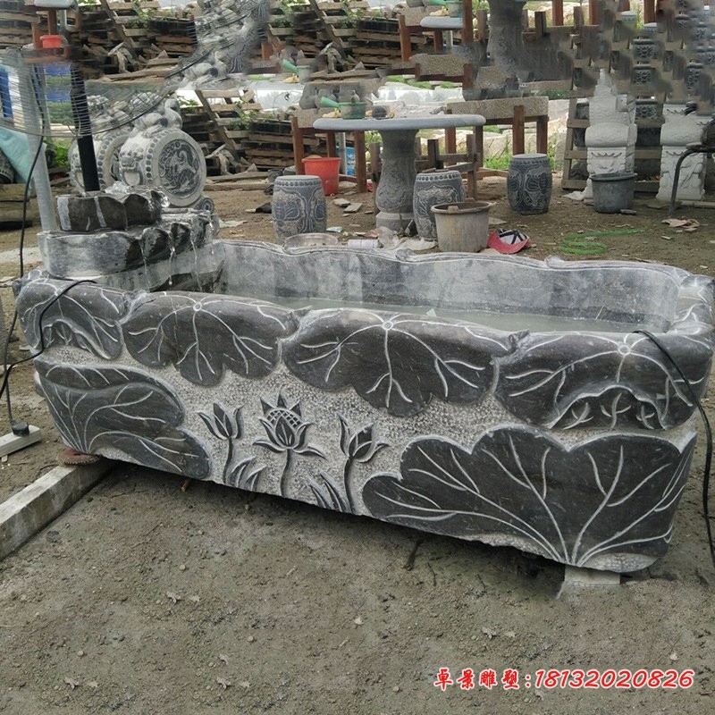荷花水缸雕塑仿古石水缸