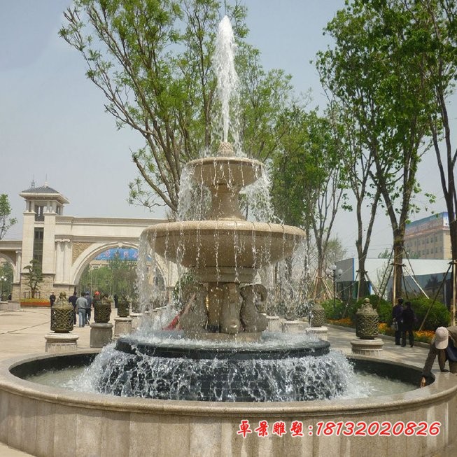 户外喷泉石雕多层喷泉雕塑 