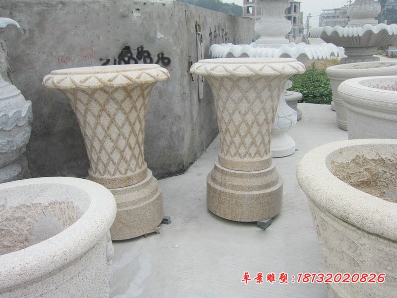 花篮式花盆石雕公园景观雕塑