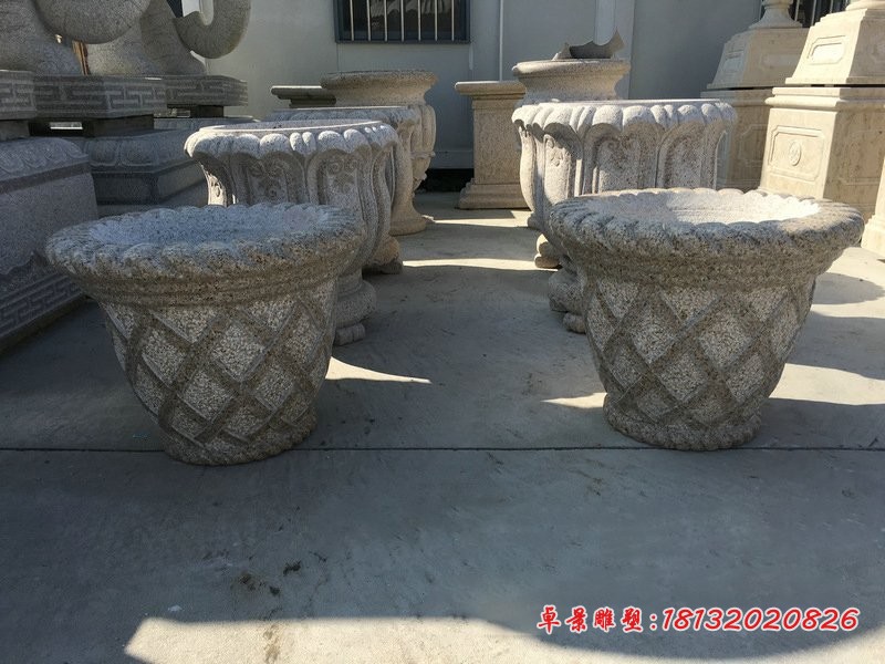 花篮式花盆石雕公园景观雕塑