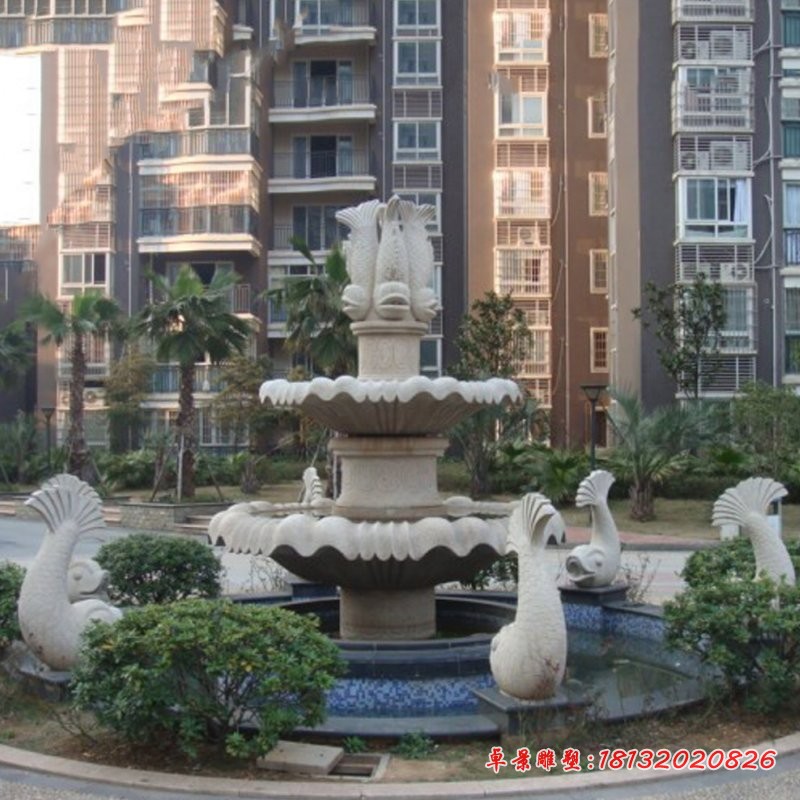 鲤鱼喷泉石雕小区景观雕塑