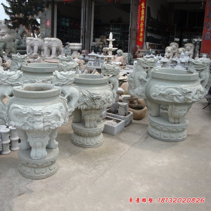 寺庙龙头水缸寺庙景观石雕 