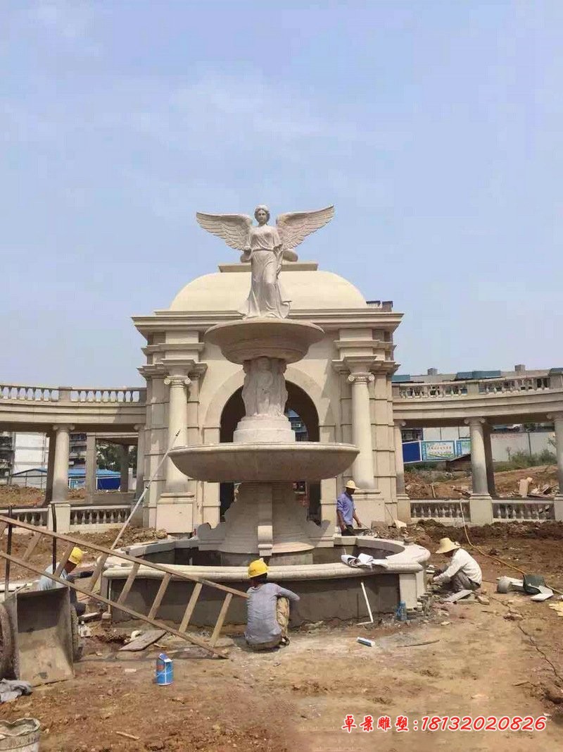 天使喷泉石雕别墅景观雕塑 