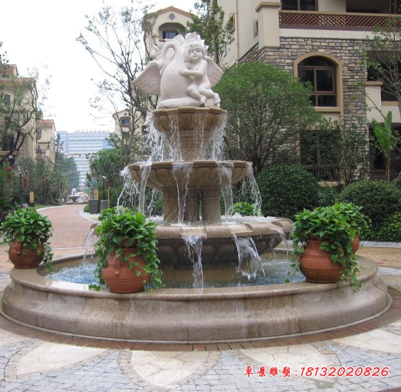 天使喷泉石雕别墅景观雕塑 
