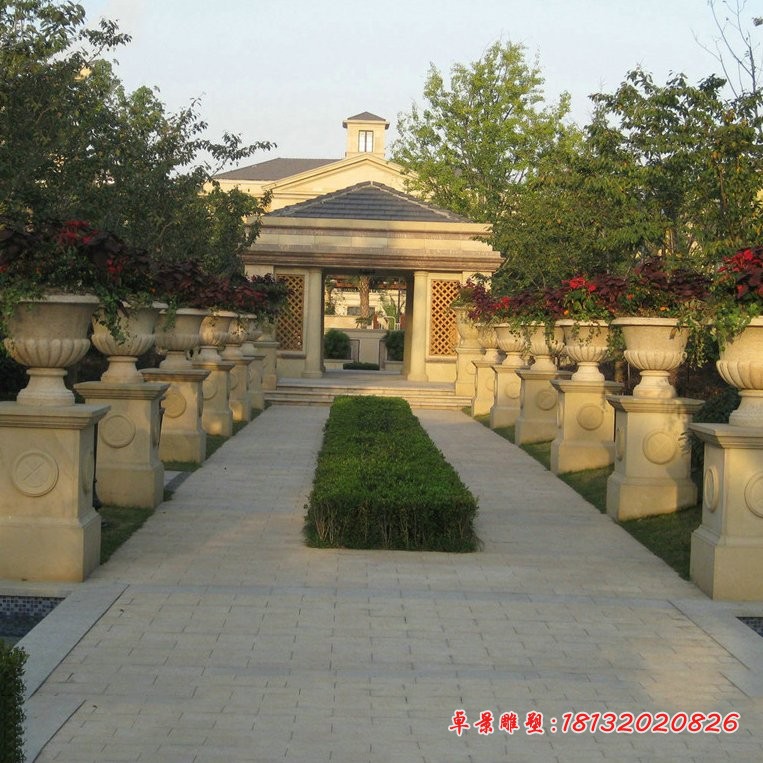 庭院景观石雕大理石花盆 