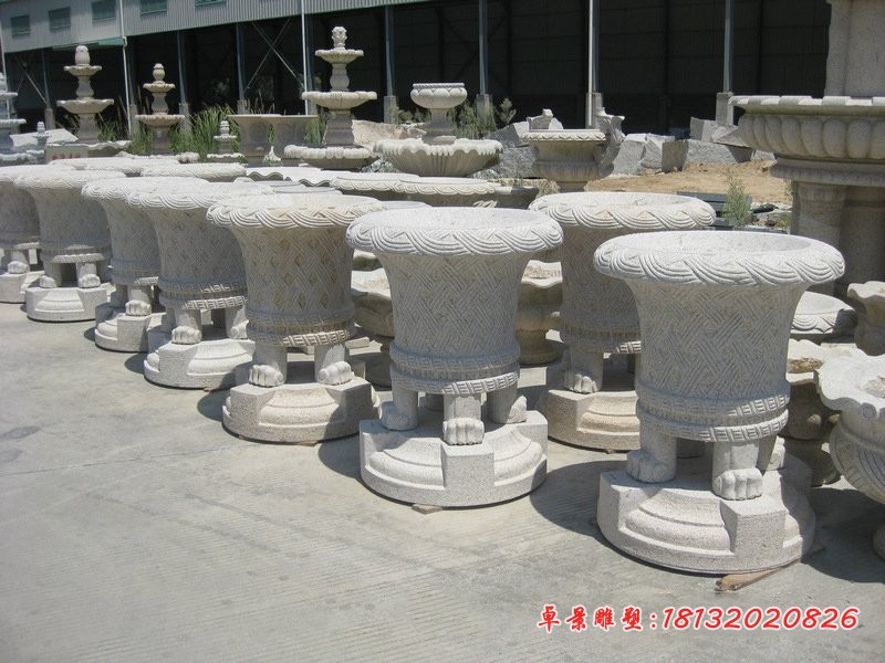 庭院景观石雕花篮式花盆雕塑