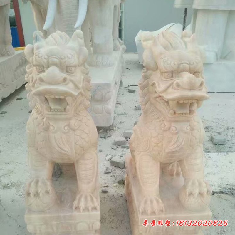 晚霞红踩球麒麟古代神兽雕塑 