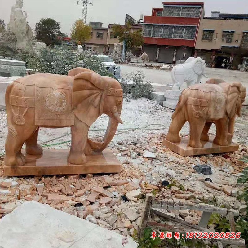 晚霞红大象招财动物雕塑 